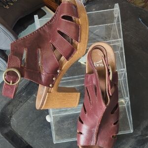 Dansko Burgundy Leather Heels with Strap